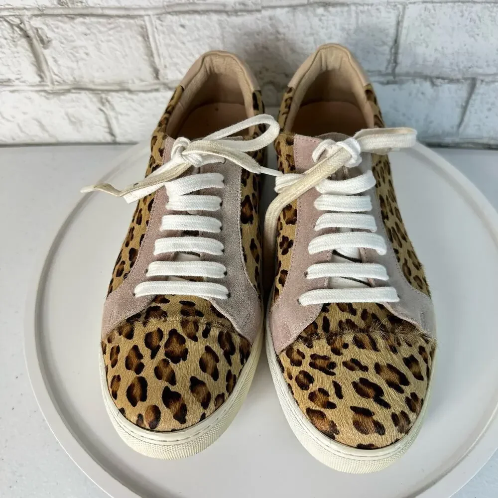 Anthropologie Shoes Ophelia Leopard Animal Print Leather Suede Sneakers 40 9.5